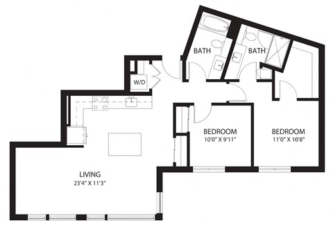 Floor plan for 2 beds, 2 baths, 1046 sqft